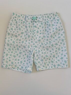 Kids' White Swim Trunks with Mint Leaf Print